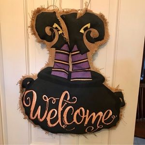 Burlap upside down witches feet door hanger for fall or Halloween 🎃